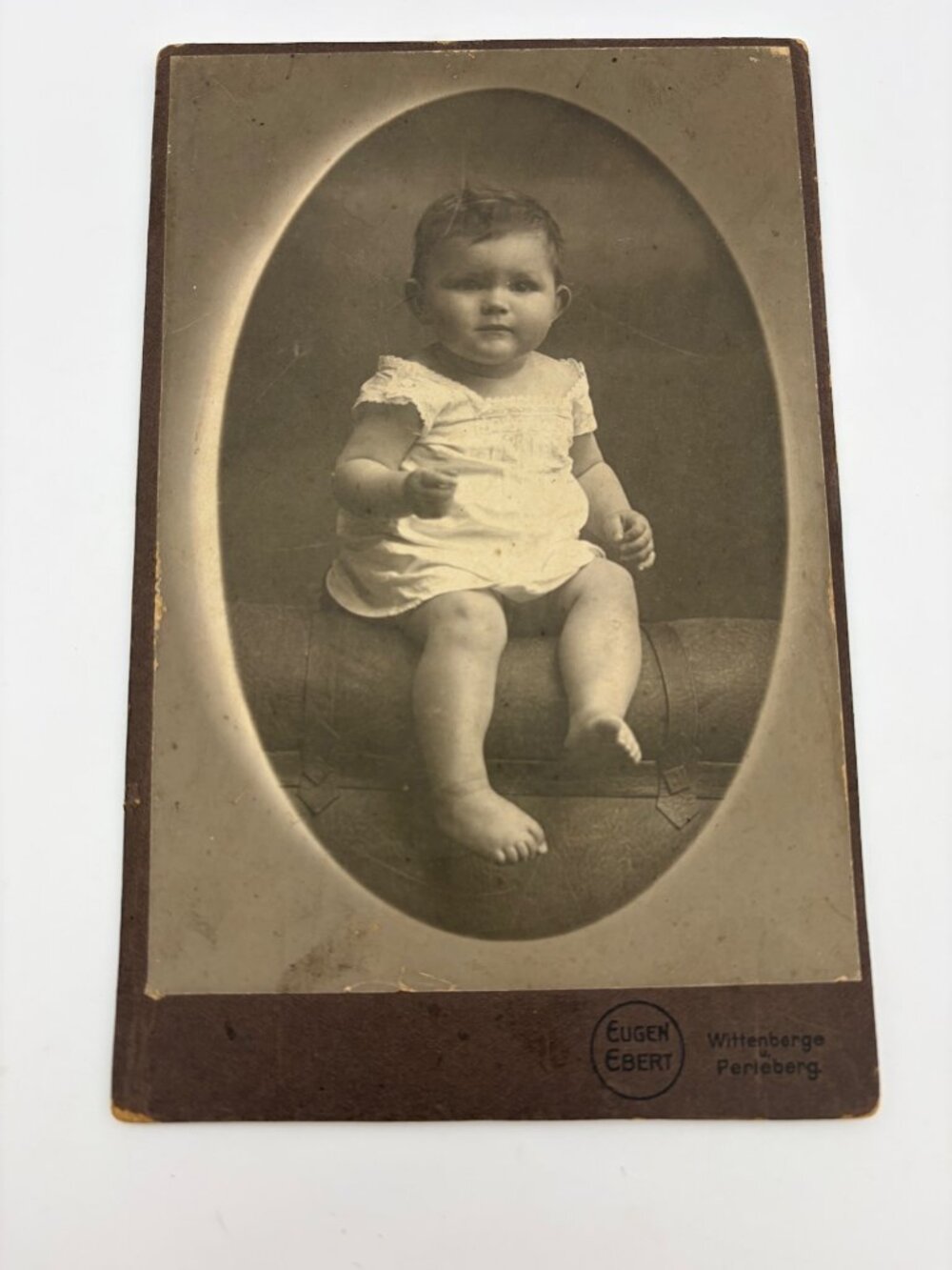 Antique German Cabinet Card Baby Portrait Photograph by Eugen Ebert, Wittenberge